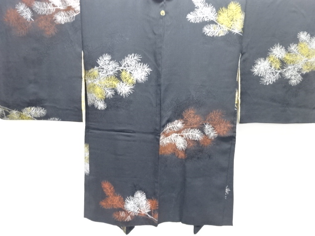JAPANESE ANTIQUE HAORI / TAISHO ROMAN STYLE / SILK / URUSHI / WOVEN YOUNG PINE